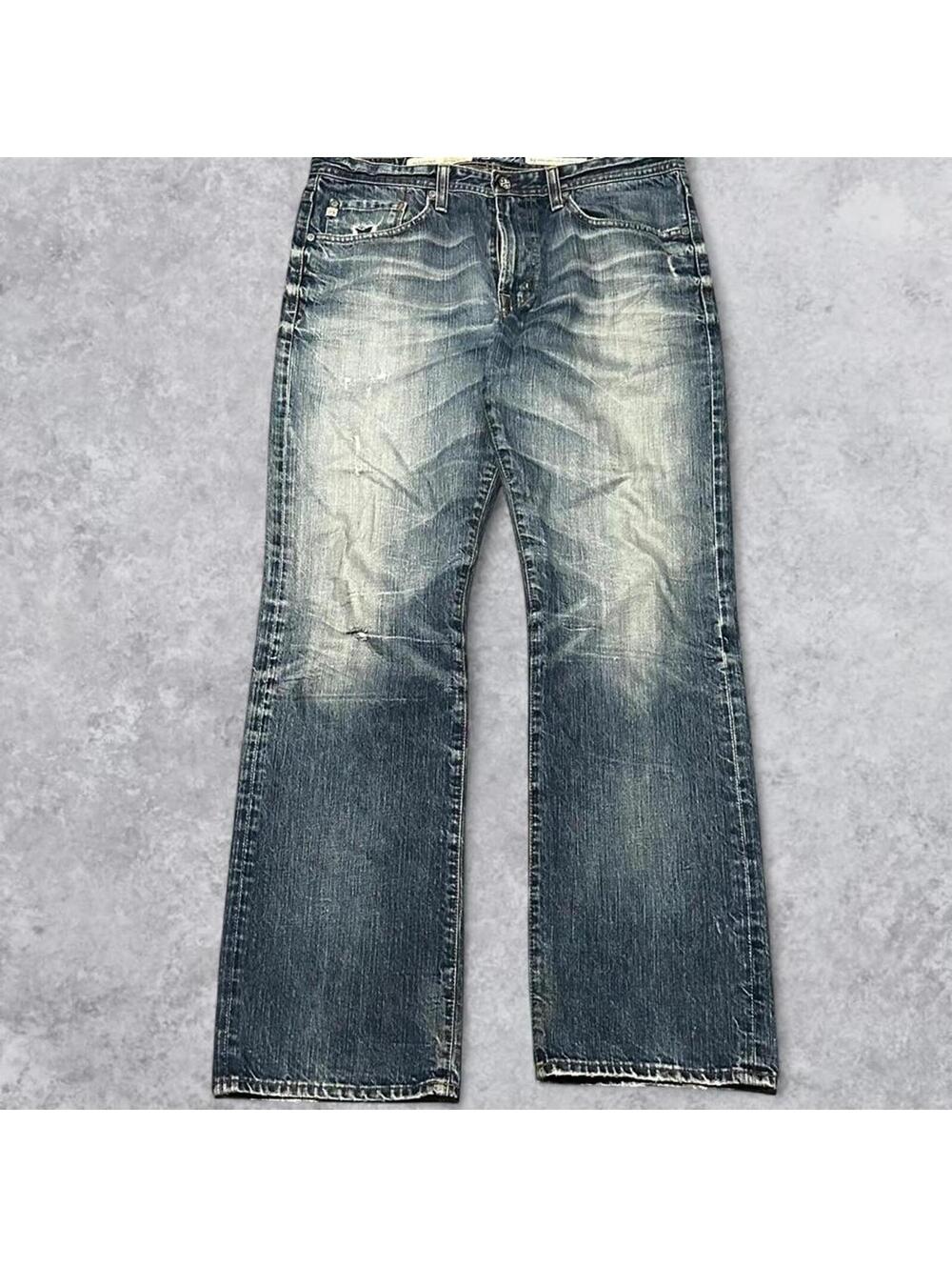 Y2K Skater Distressed Adriano Goldschmied Faded Wash Slim Straight Jeans - 35x33